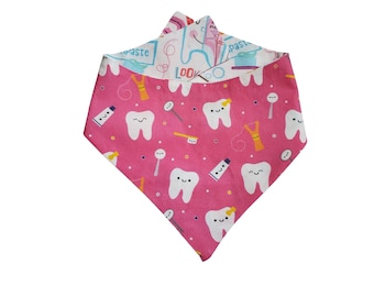 Reversible Dental Dog Bandana – Tooth Print, Snap On or Slip On