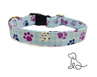 True Blue Paw Prints Dog Collar - Dog Bow Tie - Dog Collar Flower