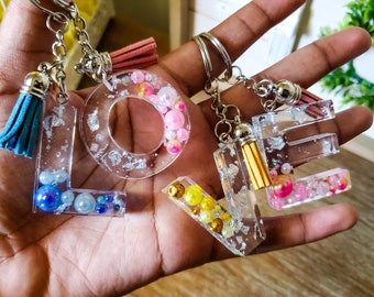 Pearl Resin Initial Keychains - Assorted Colors - Birthday Gift - Backpack Charm - Handbag Accessory - Mother's Day Gift - Tassel Keychain
