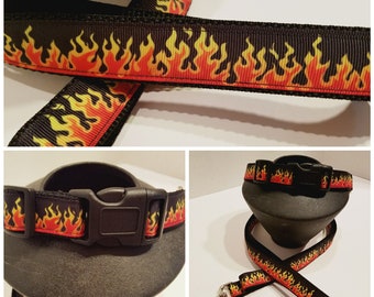 Flames Dog Collar or Dog Leash in a 3/4"