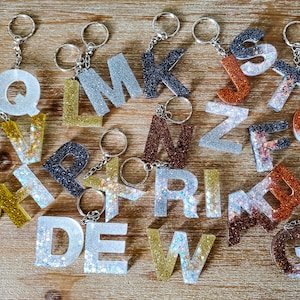 Metallic Glitter Initial Resin Keychains - Gifts for Her - Handbag Accessory - Birthday Gift - Personalized Gifts - Gifts for Mom