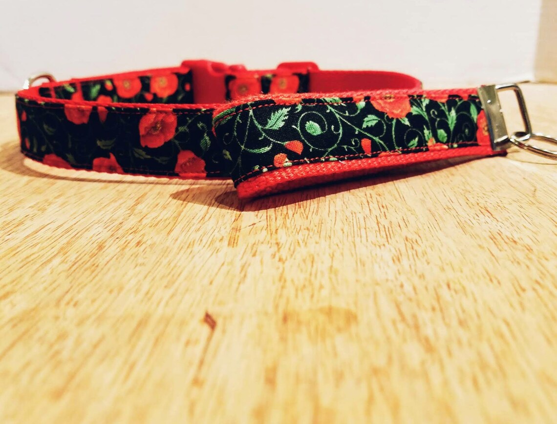 Poppy Dog Collar Red Dog Collar Floral Dog Collar Poppy Etsy