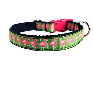 Flamingo Flair - Pink Flamingos Dog Collar In A 3/4&quot; or 1&quot; Style