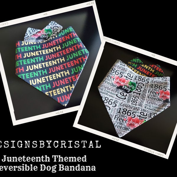 Juneteenth dans trois styles de tissus - Bandana à enfiler ou à enfiler sur le collier pour chien - Bandana réversible Black History