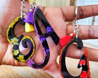 Black Initial Resin Keychains in Assorted Colors