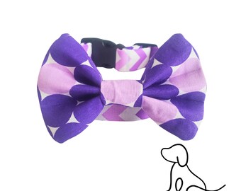 Purple Chevron Dog Collar or Purple Dots Dog Bow Tie