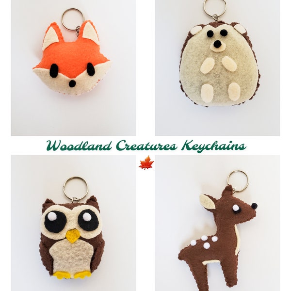 Woodland Creatures Felt Keychains, Owl, Baby Deer, Fox & Hedgehog