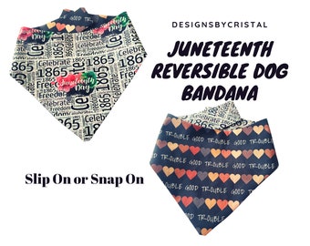 Juneteenth Dog Bandana Reversible – Black History Pride Pet Accessory – Slide or Snap-On