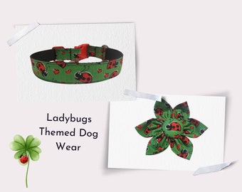 Ladybug Dog Collar with Flower – Cute Adjustable Pet Accessory