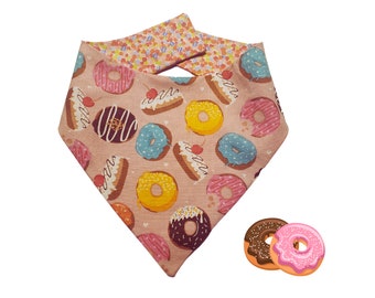 Pink Donuts Reversible Snap On or Slip On Cat or Dog Bandana - Sailor Bow Tie