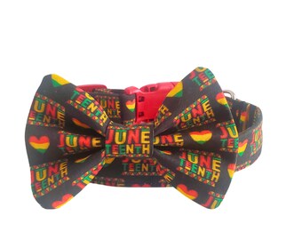 Juneteenth 1865 Dog Collar Collection - Dog Bow Tie - Reversible Bandana - Dog Mom Keychain