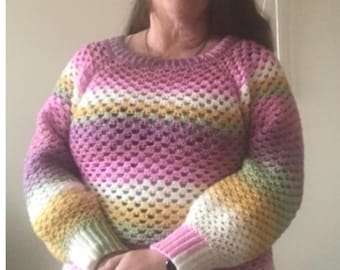 Granny Stitch Sweater Crochet Pattern | Top-down Sweater