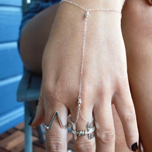 Silver Hand Chain Bracelet, Sterling Silver Hand Bracelet, Finger Ring Chain Bracelet, Dainty Boho Bracelet, Chain Link Bracelet, GEHATI image 1