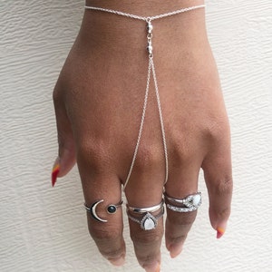Sterling Silver Hand Chain Bracelet, Silver Finger Bracelet, Ring Bracelet, Beaded Hand Bracelet, Free Shipping, Gift For Her, GEHATI