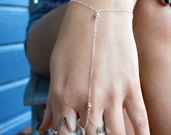 Silver Hand Chain Bracelet, Sterling Silver Hand Bracelet, Finger Ring Chain Bracelet, Dainty Boho Bracelet, Chain Link Bracelet, GEHATI