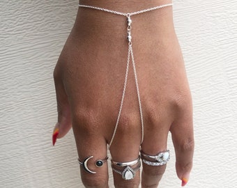 Sterling Silver Hand Chain Bracelet, Silver Finger Bracelet, Ring Bracelet, Beaded Hand Bracelet, Free Shipping, Gift For Her, GEHATI