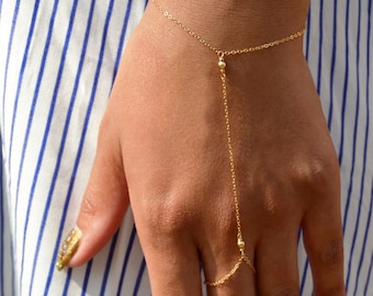 14kt Gold Fill Hand Chain Bracelet, Dainty Minimalist Bracelet, Sterling Silver Ring Attach Bracelet, Ring Bracelet, Layer Bracelet, GEHATI