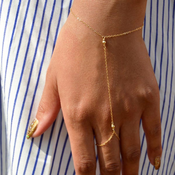 14kt Gold Fill Hand Chain Bracelet, Dainty Minimalist Bracelet, Sterling Silver Ring Attach Bracelet, Ring Bracelet, Layer Bracelet, GEHATI