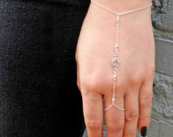 Sterling Silver Hand Chain, Hand Ring Bracelet, Attach Ring Bracelet, Body Hand Jewelry, Boho Bracelet, Ring Chain Bracelet, Bridesmaid Gift