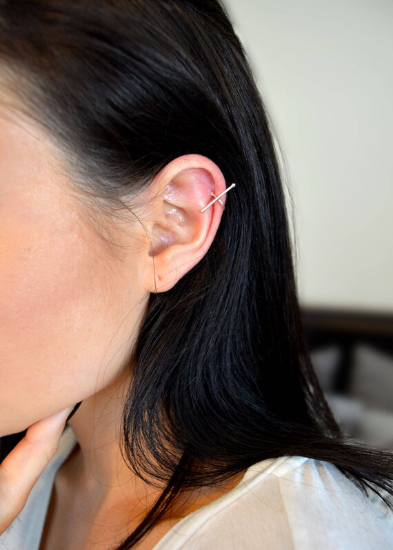 Silver Bar Ear Cuff Wrap No Piercing Ear Cuff Helix Earring Etsy