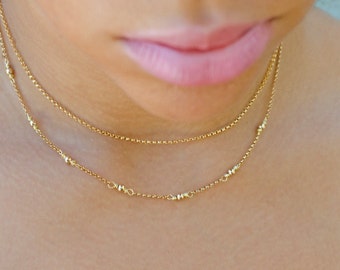 14kt Gold Fill Layered Necklace Set, Satellite Chain