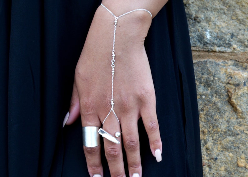 Infinity Sterling Silver Hand Chain Finger Bracelet Silver Etsy