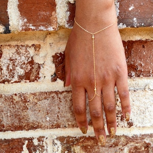 14kt Gold Fill Hand Chain Bracelet, Dainty Minimalist Bracelet, Sterling Silver Ring Attach Bracelet, Ring Bracelet, Layer Bracelet, GEHATI image 3