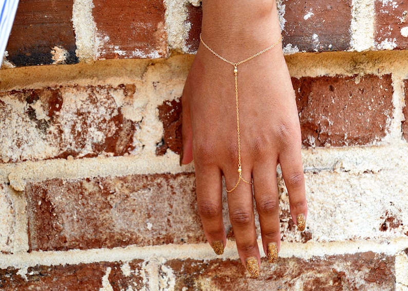 14kt Gold Fill Hand Chain Bracelet, Dainty Minimalist Bracelet, Sterling Silver Ring Attach Bracelet, Ring Bracelet, Layer Bracelet, GEHATI image 3