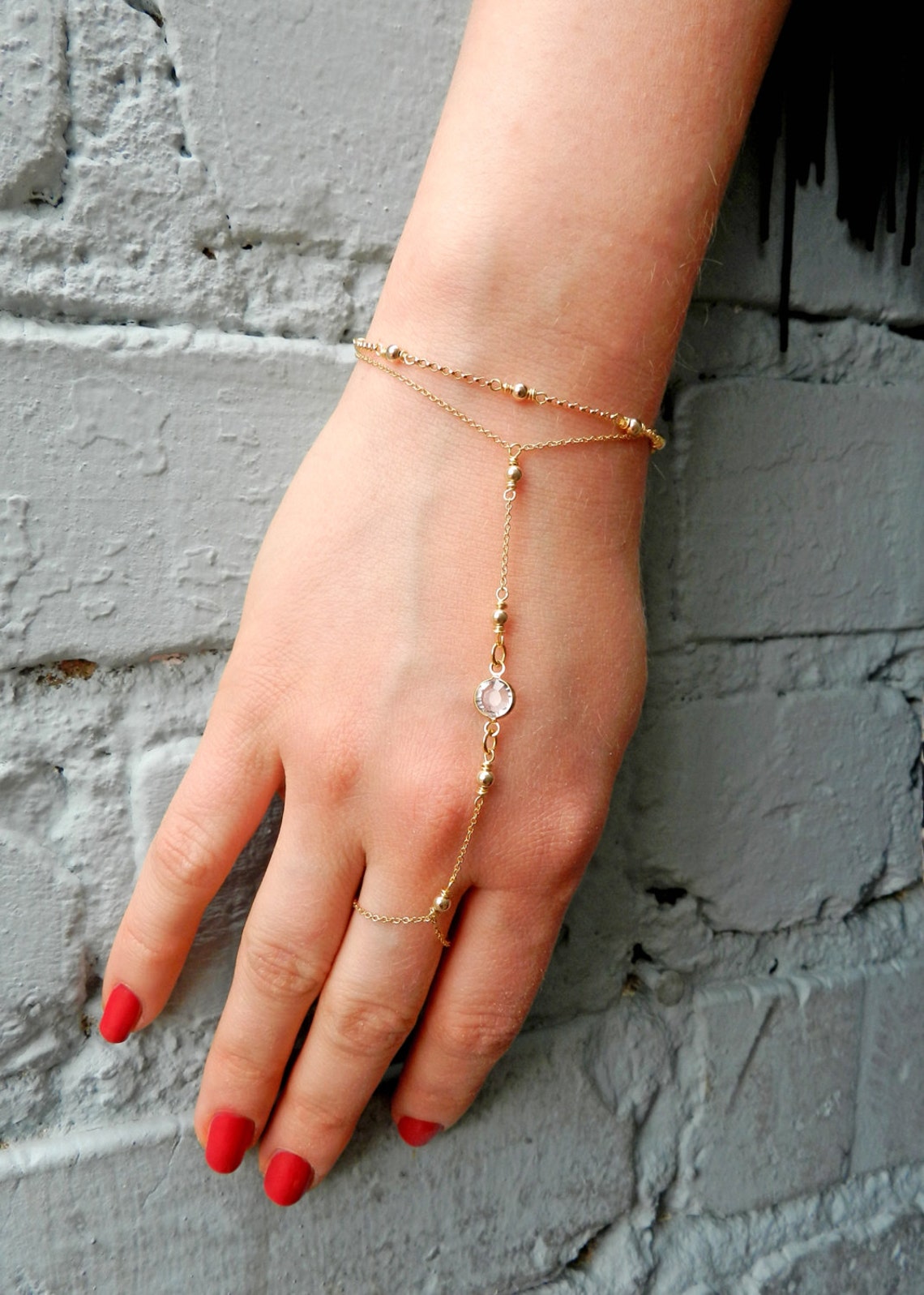 Gold Hand Chain Slave Bracelet Gold Crystal Chain Bracelet Etsy
