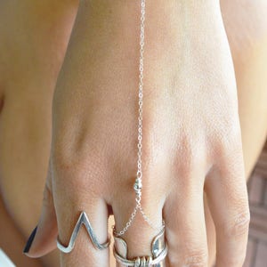 Silver Hand Chain Bracelet, Sterling Silver Hand Bracelet, Finger Ring Chain Bracelet, Dainty Boho Bracelet, Chain Link Bracelet, GEHATI image 2