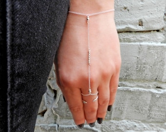 Sterling Silver Bar Bracelet, Silver Hand Chain, Silver Hand Ring Bracelet, Finger Ring Bracelet, Boho Jewelry, Bridesmaid Jewelry, GEHATI