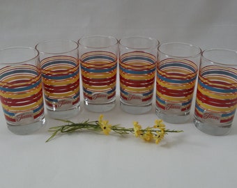 Vintage Fiesta Ware Coordinates Tumblers. Stripped Pattern, Rainbow, Homer Laughlin, Scarlett Pattern