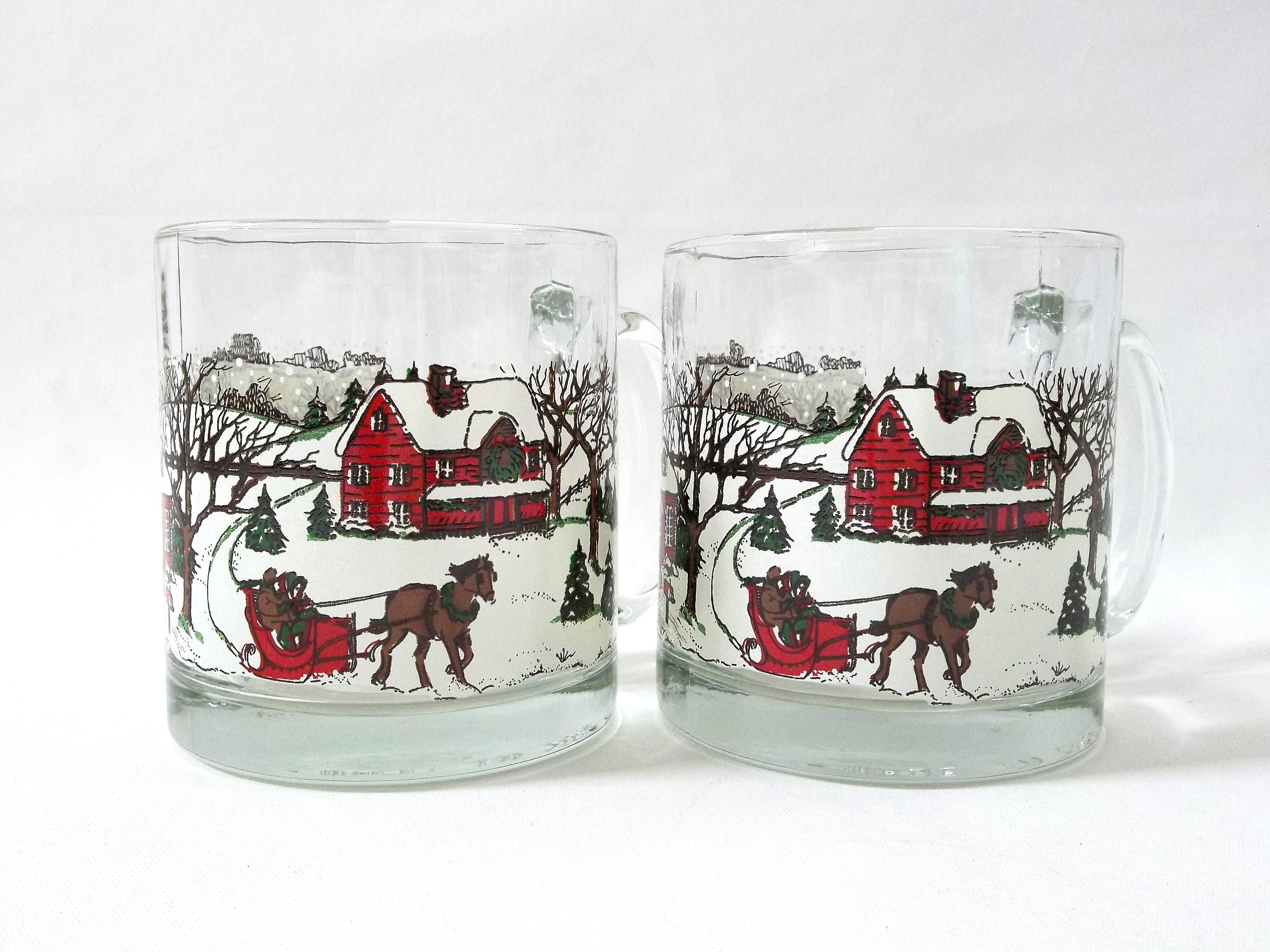 Christmas Village Snow Winter Scene Vintage Libbey Glass Coffee