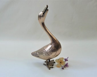 Vintage Adorable Brass Duck, 9 1/4 Inches Tall, Brass Decor, Cottage Decor, Farmhouse Decor