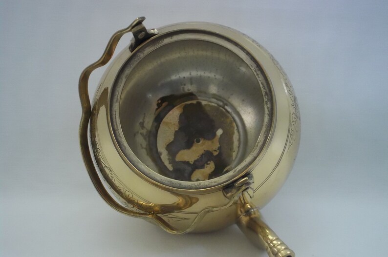 Kettle With Lid And Handle Cottage Decor Vintage Etched Brass Tea Pot Vintage Coffee Pot Farmhouse Decor