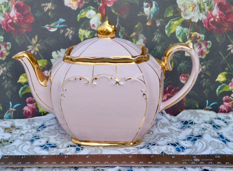 Sadler Teapot Cube Shape Full Size Vintage Baby Pink Gilt Etsy