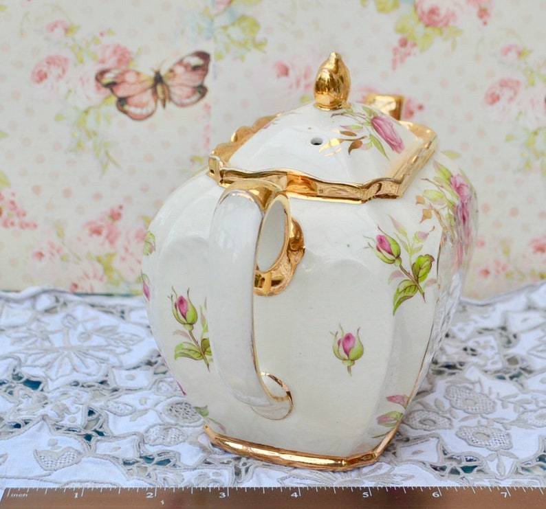 Sadler Teapot Cube Shape Full Size Vintage English Pink Etsy