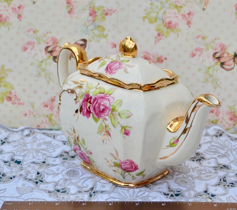 Sadler Teapot Cube Shape Full Size Vintage English Pink Etsy