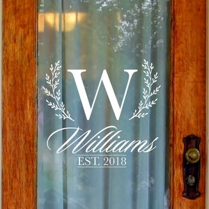 Front Door Decal | Personalized Family Glass Door Decals | Custom Glass Door Decals for Home | Curb Appeal | Window Cling | Monogram Est.