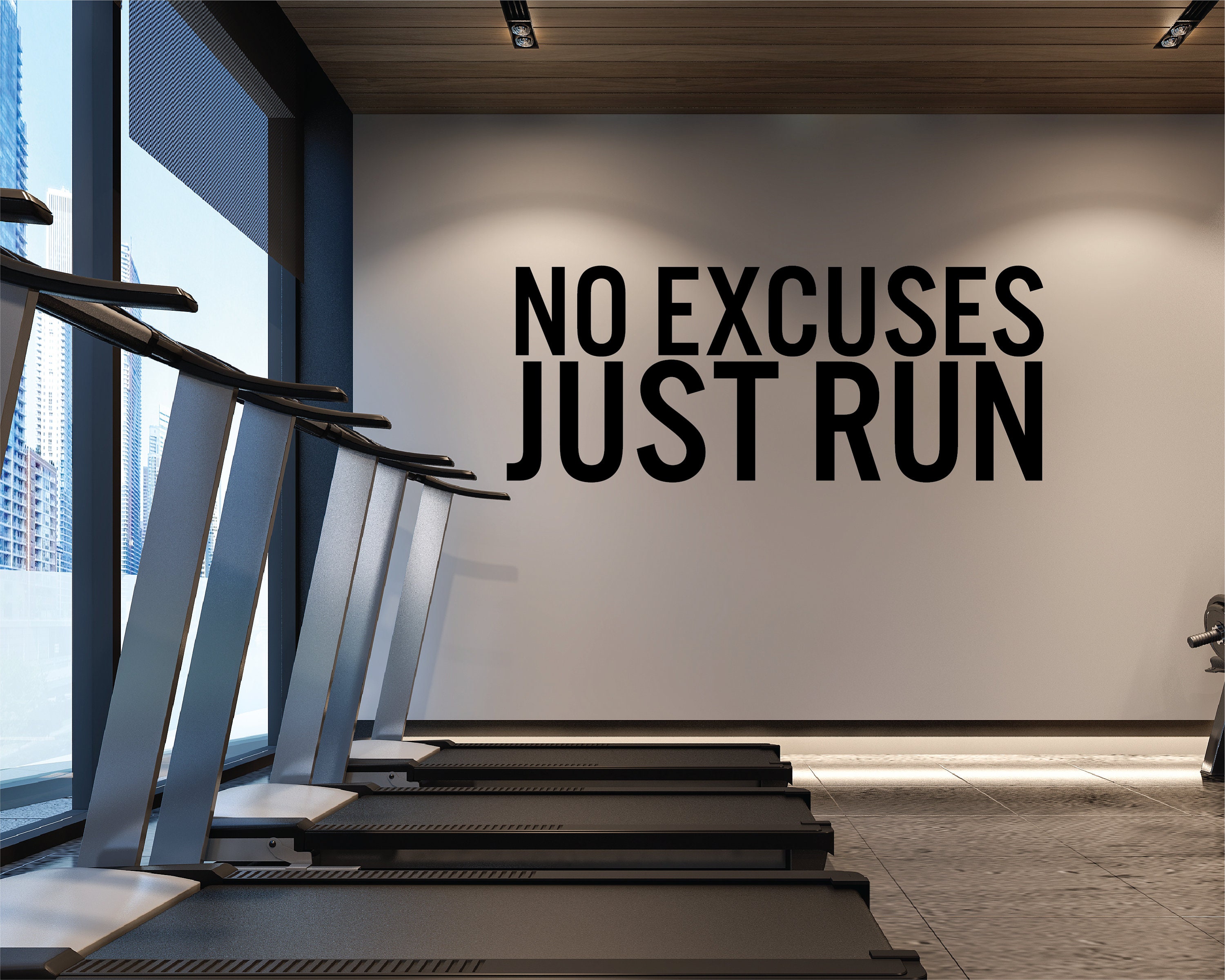 Motivational Home Gym Decor, No Excuses Just Run, Gym Wall Decal