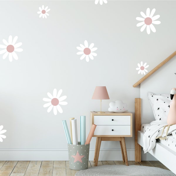 Daisy Wall Decals, Boho Nursery Decor, Kids Room Wall Art, Removable Flower Wall Stickers, Peel & Stick Daisies Wall Stickers