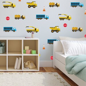Construction Trucks Wall Decals for Kids Room, Nursery or Playroom Decor | Dump Truck Wall Stickers | Digger Wall Clings Construction Zone