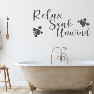 Relax, Soak, Unwind Bathroom Wall Decal, Vinyl Lettering, Decal For Bathroom, Bathroom Wall Quotes, Bathroom Wall Sign, Bathroom Vinyl