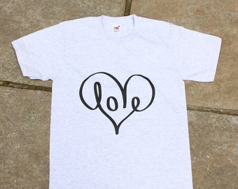 LOVE // Screen printed grey T-shirt, handmade uk