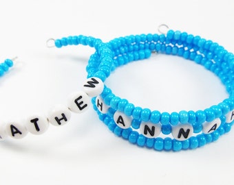 Bright Blue   Name Bracelet - Personalized Gift for Kids or Teens - Memory Wire Wrap Bracelets