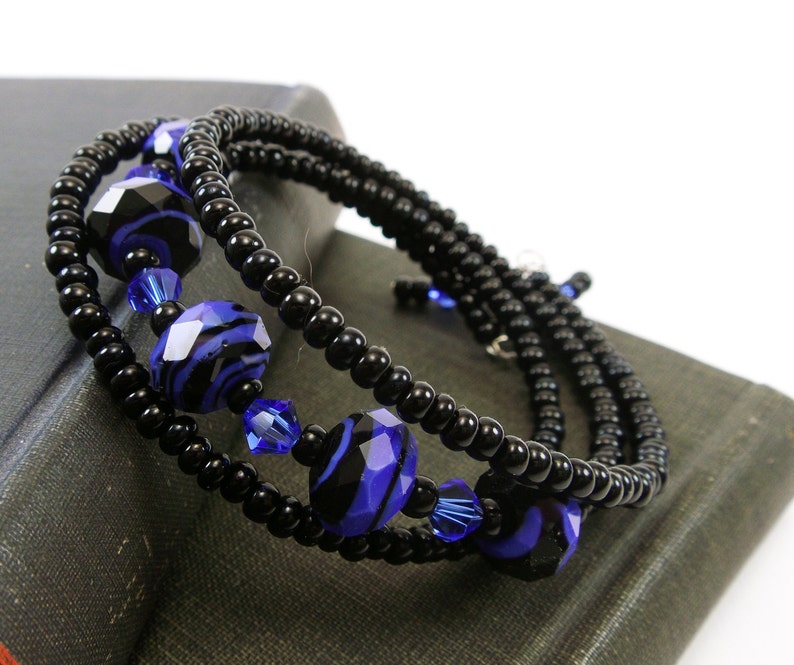 Black/ Blue Beaded Wrap Bracelet from Memory Wire Jewelry Etsy
