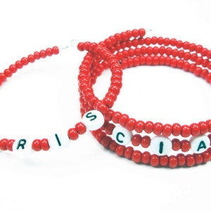 Red   Name Bracelet - Custom Memory Wire Wrap Jewelry - Gift for Kids or Teens