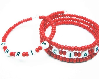 Red   Name Bracelet - Custom Memory Wire Wrap Jewelry - Gift for Kids or Teens