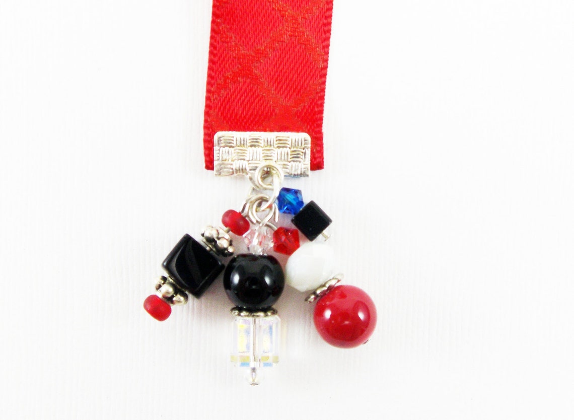 Red Ribbon Bookmark Beaded Bookmarks Accessories Gifts for Etsy