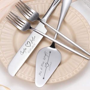 Wedding Cake Knife Set Personalized Server Set Cake Cutting Set Laser Engraved Forks Silver Knife Anniversary Keepsake 25081602